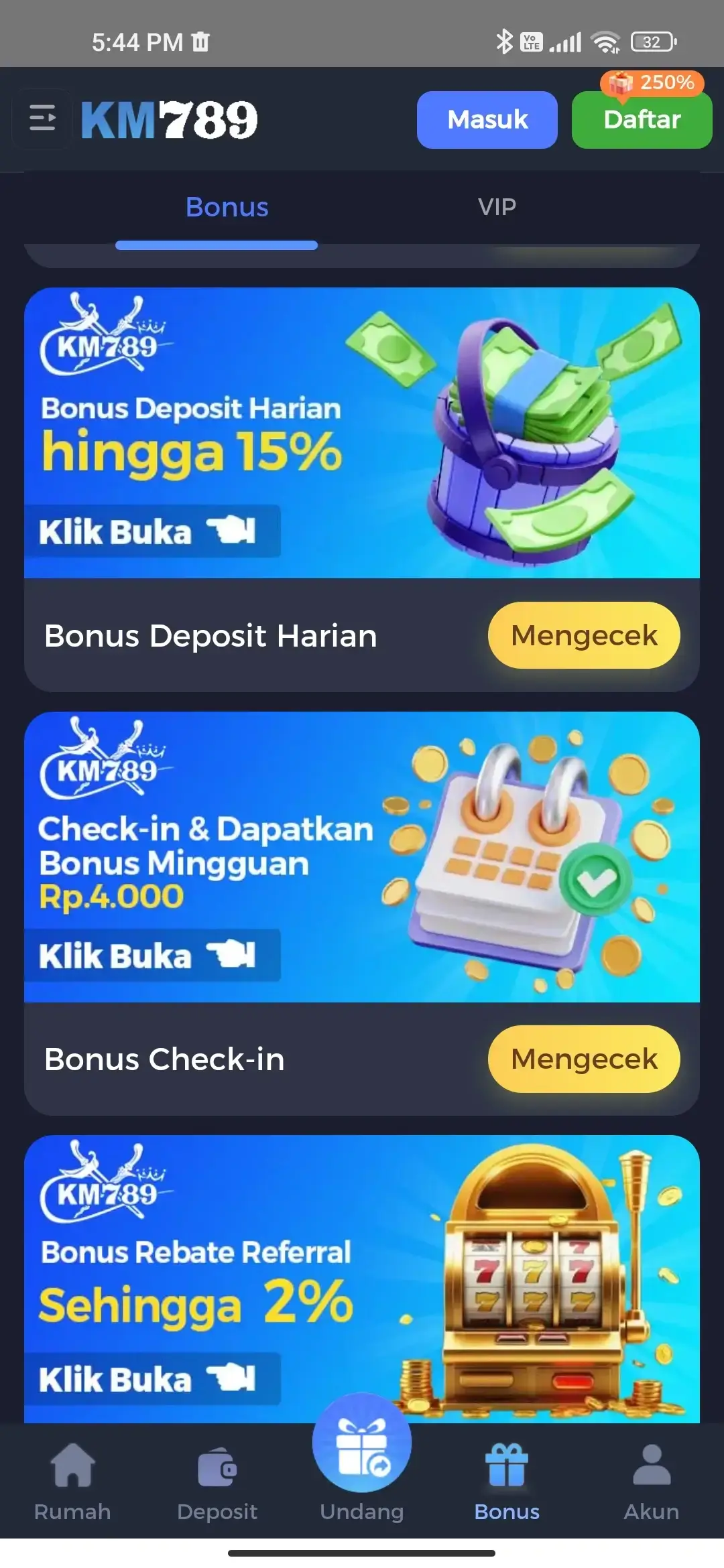 KM789 halaman bonus dan promosi
